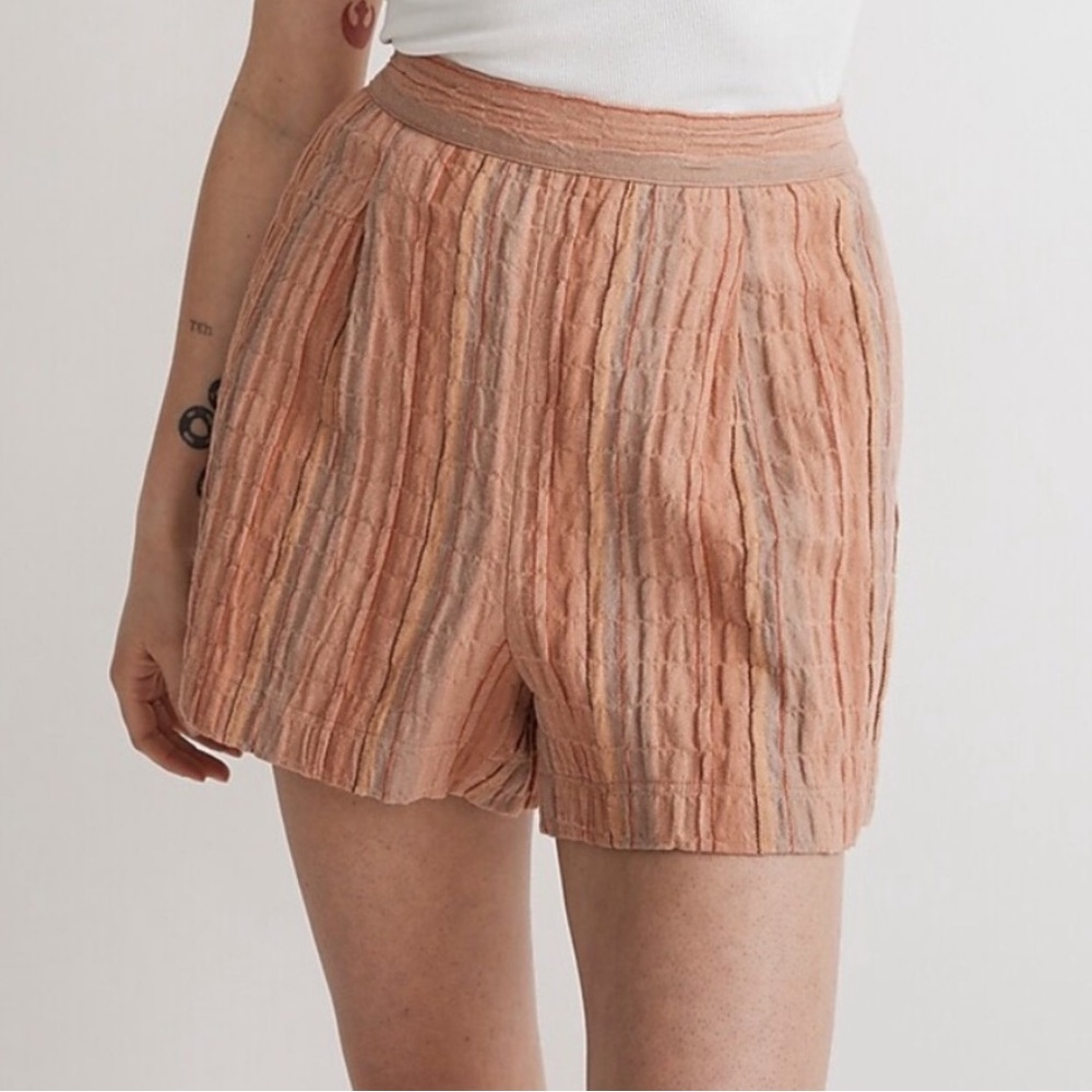 Madewell Clean Pull-On Shorts in Herringbone Stripe Linen Blend Size XXS